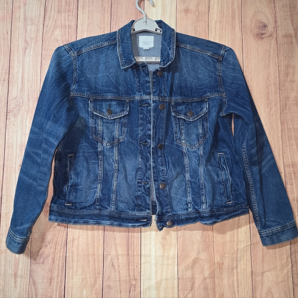 American Eagle Denim Medium Wash Botton Front Long Sleeve Blue Jacket XL - Picture 4 of 9
